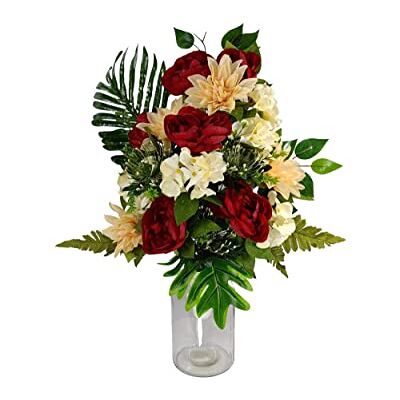 DRW Künstliche Blumenzentrum für Friedhof, Kirchen, Hochzeit, Blumenzentrum für die Heiligen, Rot, Orange und Beige (Vase 65 x 40 cm) DRW Künstliche Blumenzentrum für Friedhof, Kirchen, Hochzeit, Blumenzentrum für die Heiligen, Rot, Orange und Beige (Vase 65 x 40 cm)