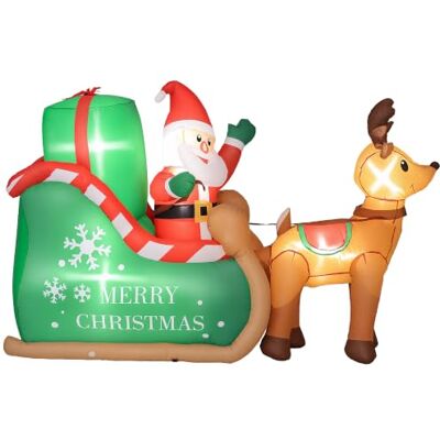 Outsunny Aufblasbar Weihnachtsdeko 2,1 m Weihnachtsmann mit Schlitten Rentier, LED-Beleuchtung, Selbstaufblasende Weihnachtsbeleuchtung, für Innen- und Außenbereich Outsunny Aufblasbar Weihnachtsdeko 2,1 m Weihnachtsmann mit Schlitten Rentier, LED-Beleuchtung, Selbstaufblasende Weihnachtsbeleuchtung, für Innen- und Außenbereich