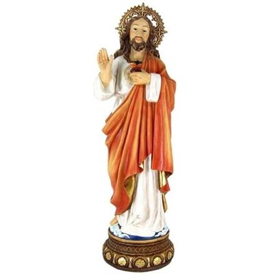 DRW Heilige Figur Jesus Herz Holz Stil Handbemalt Harz 67 cm DRW Heilige Figur Jesus Herz Holz Stil Handbemalt Harz 67 cm