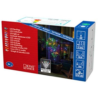 Konstsmide Micro LED Lichterkette, gefrostet, 80 bunte Dioden, 30V Außentrafo, weißes Kabel 3811-502 Konstsmide Micro LED Lichterkette, gefrostet, 80 bunte Dioden, 30V Außentrafo, weißes Kabel 3811-502