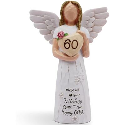 AcowSpt Geschenk zum 60. Geburtstag für Frauen: 'May All Your Wishes Come True Happy 60th' Handbemalte Engel-Figur in Creme mit Blumendekor 14.96 x 12.2 x 5 cm AcowSpt Geschenk zum 60. Geburtstag für Frauen: 'May All Your Wishes Come True Happy 60th' Handbemalte Engel-Figur in Creme mit Blumendekor 14.96 x 12.2 x 5 cm