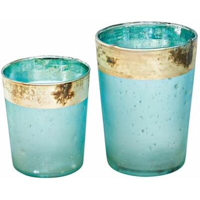 Loberon Windlicht 2er Set Ewena, türkis/Gold Zwei Größen, getönt, mundgeblasen, einzigartiges Antik-Finish, Kerzenhalter, Dekoration, Glas Loberon Windlicht 2er Set Ewena, türkis/Gold Zwei Größen, getönt, mundgeblasen, einzigartiges Antik-Finish, Kerzenhalter, Dekoration, Glas