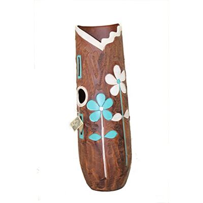 DonRegaloWeb Vase aus gebranntem Schlamm, rund, durchbrochen, mit Blumen in Blau und Weiß DonRegaloWeb Vase aus gebranntem Schlamm, rund, durchbrochen, mit Blumen in Blau und Weiß