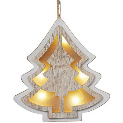 hellum LED Tannenbaum zum Aufhängen, Holztannenbaum weiß gebeizt, 5 warm-weiße LED, 19x17,5cm, batteriebetrieben (2xAA, Nicht inkl.) Fensterdeko Wohnzimmer Schlafzimmer Weihnachtsdeko 521054 hellum LED Tannenbaum zum Aufhängen, Holztannenbaum weiß gebeizt, 5 warm-weiße LED, 19x17,5cm, batteriebetrieben (2xAA, Nicht inkl.) Fensterdeko Wohnzimmer Schlafzimmer Weihnachtsdeko 521054