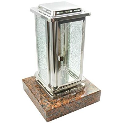 ART Grablaterne aus Edelstahl poliert montiert auf einem Granitsockel,Grablampe (Frontscheibe ohne Kreuz, Multicolor) ART Grablaterne aus Edelstahl poliert montiert auf einem Granitsockel,Grablampe (Frontscheibe ohne Kreuz, Multicolor)
