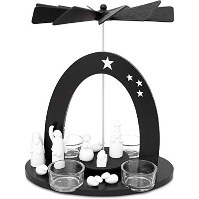 BRUBAKER Weihnachtspyramide 22 cm Maria, Josef und Jesus Teelichtpyramide mit 4 Teelichthaltern aus Glas Schwarz Weiß BRUBAKER Weihnachtspyramide 22 cm Maria, Josef und Jesus Teelichtpyramide mit 4 Teelichthaltern aus Glas Schwarz Weiß