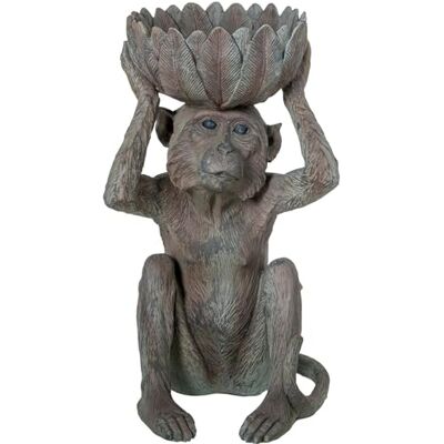 DRW Figur eines Schimpace mit Harzschale in Grau, 29 x 28 x 49 cm DRW Figur eines Schimpace mit Harzschale in Grau, 29 x 28 x 49 cm