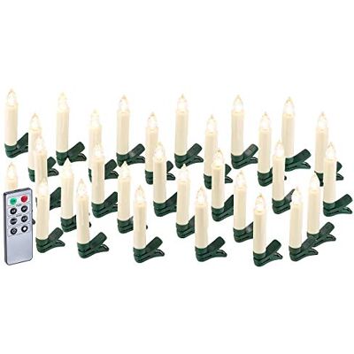 Lunartec Lichterkette ohne Kabel: 30er-Set LED-Weihnachtsbaum-Kerzen mit IR-Fernbedienung, Timer, weiß (Christbaumbeleuchtung ohne Kabel, Weihnachtskerze, Baum) Lunartec Lichterkette ohne Kabel: 30er-Set LED-Weihnachtsbaum-Kerzen mit IR-Fernbedienung, Timer, weiß (Christbaumbeleuchtung ohne Kabel, Weihnachtskerze, Baum)