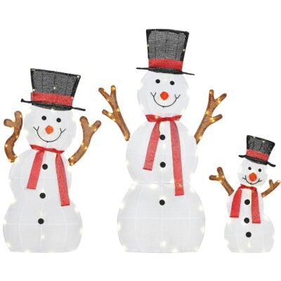 Outsunny 3-teilige Weihnachtsdeko Schneemann-Familie 91,5 cm mit LED Weihnachtsfigur, Weihnachtsdekoration mit Stahlrahmen, Spannbändern, Weihnachtsbeleuchtung für Indoor & Outdoor, IP44 Outsunny 3-teilige Weihnachtsdeko Schneemann-Familie 91,5 cm mit LED Weihnachtsfigur, Weihnachtsdekoration mit Stahlrahmen, Spannbändern, Weihnachtsbeleuchtung für Indoor & Outdoor, IP44