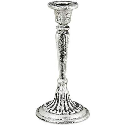 Relaxdays Kerzenständer, einarmig, für Tafel- & Stabkerzen, Vintage, antik, Kerzenhalter Gusseisen, HD 19 x 9 cm, silber Relaxdays Kerzenständer, einarmig, für Tafel- & Stabkerzen, Vintage, antik, Kerzenhalter Gusseisen, HD 19 x 9 cm, silber