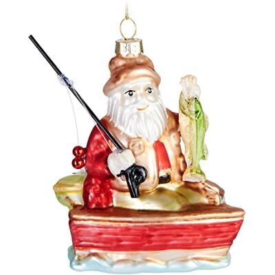 BRUBAKER Angler Weihnachtsmann mit Angel und Fisch Weihnachtskugel aus Glas Handbemalt und Mundgeblasen Christbaumschmuck Lustig Figuren Weihnachtsdeko Anhänger Deko Baumkugel BRUBAKER Angler Weihnachtsmann mit Angel und Fisch Weihnachtskugel aus Glas Handbemalt und Mundgeblasen Christbaumschmuck Lustig Figuren Weihnachtsdeko Anhänger Deko Baumkugel