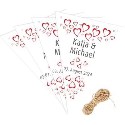 Herz & Heim ® Wimpelkette zur Hochzeit oder dem Polterabend, personalisiert (Rote Herzen) Herz & Heim ® Wimpelkette zur Hochzeit oder dem Polterabend, personalisiert (Rote Herzen)