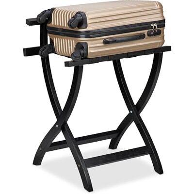 Relaxdays Kofferständer, klappbar, Gepäckständer mit Wandschutz, HxBxT: 75x60x41 cm, Kofferablage, Hotel, Holz, schwarz Relaxdays Kofferständer, klappbar, Gepäckständer mit Wandschutz, HxBxT: 75x60x41 cm, Kofferablage, Hotel, Holz, schwarz