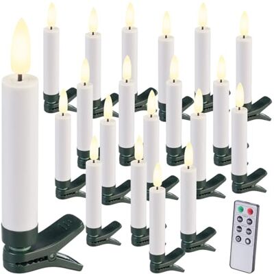 Lunartec Christbaum-Kerze: 20er-Set LED-Weihnachtsbaumkerzen mit Dochten und Flammen-Effekt, weiß (Weihnachtsbaumbeleuchtung, LED Kerzen, 3D) Lunartec Christbaum-Kerze: 20er-Set LED-Weihnachtsbaumkerzen mit Dochten und Flammen-Effekt, weiß (Weihnachtsbaumbeleuchtung, LED Kerzen, 3D)