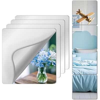 UNBREAKABL MIRO Shatterproof Self Adhesive Mirror Tiles, 4PCS 19.8x19.8 CM Peel And Stick on Mirror for Wall Mirrors Decorative, Toddlers for Kids Bedroom, Acrylic Plastic Small Mirrors for Classroom Decor Stickers UNBREAKABL MIRO Shatterproof Self Adhesive Mirror Tiles, 4PCS 19.8x19.8 CM Peel And Stick on Mirror for Wall Mirrors Decorative, Toddlers for Kids Bedroom, Acrylic Plastic Small Mirrors for Classroom Decor Stickers