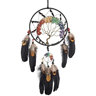 Pretty Jolly 7 Chakren Lebensbaum Traumfänger Wanddekoration mit Regenbogen Heilung Kristall Stein Handgemachte Kunst Schwarzer Feder Traumfänger Wand hängende Ornament für Schlafzimmer Dekor Segen Geschenk Pretty Jolly 7 Chakren Lebensbaum Traumfänger Wanddekoration mit Regenbogen Heilung Kristall Stein Handgemachte Kunst Schwarzer Feder Traumfänger Wand hängende Ornament für Schlafzimmer Dekor Segen Geschenk