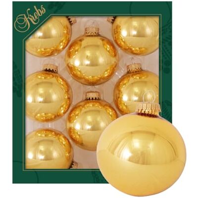 Krebs Glas Lauscha Weihnachtsdekoration/Christbaumschmuck aus Glas Unifarbende Kugeln Goldtopas Menge: 8 Stück Farbe: Gold glänzend Größe: ca. 7 cm Krebs Glas Lauscha Weihnachtsdekoration/Christbaumschmuck aus Glas Unifarbende Kugeln Goldtopas Menge: 8 Stück Farbe: Gold glänzend Größe: ca. 7 cm