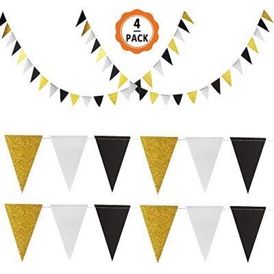 Dadabig 4 Pack Wimpelkette, Bunte Wimpel Dekoration Sparkly Doppelseitiger Flagge Wimpel Papier für Party Geburtstag Hochzeit Kinderzimmer Jubiläum Weihnachten(Schwarz Silber Gold) Dadabig 4 Pack Wimpelkette, Bunte Wimpel Dekoration Sparkly Doppelseitiger Flagge Wimpel Papier für Party Geburtstag Hochzeit Kinderzimmer Jubiläum Weihnachten(Schwarz Silber Gold)