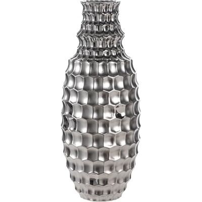 GILDE Vase Hexagon Keramik bauchig Höhe 53cm x Ø 22cm Silber glänzend/matt Dekovase GILDE Vase Hexagon Keramik bauchig Höhe 53cm x Ø 22cm Silber glänzend/matt Dekovase