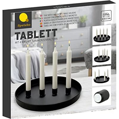 Spetebo Metall Kerzen Tablett Ø 30 cm mit 4 magnetischen Kerzenhaltern für Stabkerzen Farbe: schwarz Deko Tablett mit magnetischen Kerzenhaltern Tafelkerzen Halter Magnet Kerzen Leuchter Ständer Spetebo Metall Kerzen Tablett Ø 30 cm mit 4 magnetischen Kerzenhaltern für Stabkerzen Farbe: schwarz Deko Tablett mit magnetischen Kerzenhaltern Tafelkerzen Halter Magnet Kerzen Leuchter Ständer