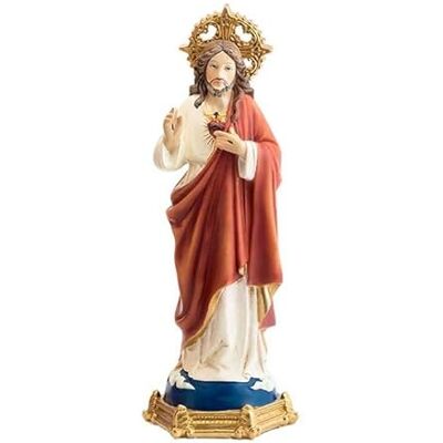 DRW Heilige Figur, Herz Jesus, handbemalt, Harz, 22 cm DRW Heilige Figur, Herz Jesus, handbemalt, Harz, 22 cm