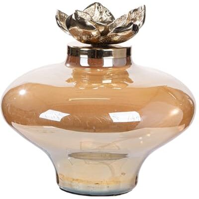 GILDE Deckelvase Flor aus Glas, rund, Blumenmotiv, champagnerfarben, 21 cm hoch, 23 cm Durchmesser GILDE Deckelvase Flor aus Glas, rund, Blumenmotiv, champagnerfarben, 21 cm hoch, 23 cm Durchmesser