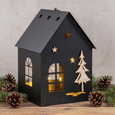 levandeo LED Laterne Haus H25cm Metall Schwarz Deko Windlicht Timer Industrial Style Lichtdeko Lichterhaus Weihnachtsdeko Winterdekor levandeo LED Laterne Haus H25cm Metall Schwarz Deko Windlicht Timer Industrial Style Lichtdeko Lichterhaus Weihnachtsdeko Winterdekor