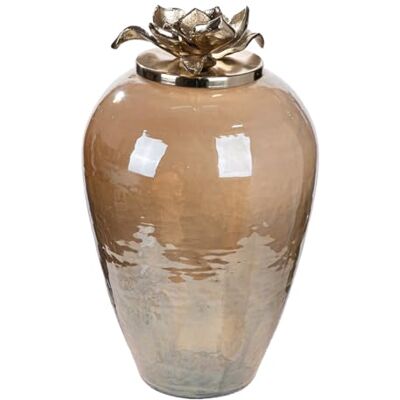 GILDE Deckelvase Flor aus Glas champagnerfarben rund Blumenmotiv Höhe 40cm x Ø 23cm Dekovase GILDE Deckelvase Flor aus Glas champagnerfarben rund Blumenmotiv Höhe 40cm x Ø 23cm Dekovase