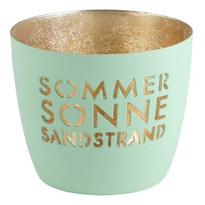 Gift Company Madras, Windlicht, M, Motiv: Sommer, Sonne, Sandstrand, Aqua/Gold, H8,5cm, D10cm Gift Company Madras, Windlicht, M, Motiv: Sommer, Sonne, Sandstrand, Aqua/Gold, H8,5cm, D10cm