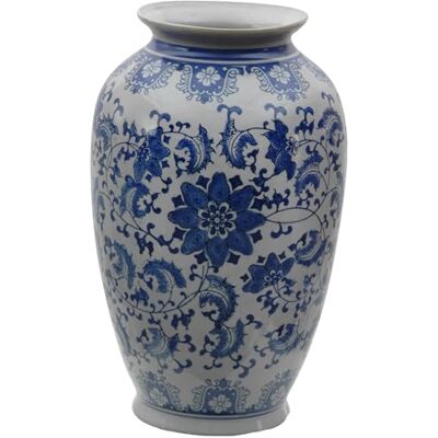 Red Lantern Oriental Furniture Tung Chi Vase aus Porzellan, Blumenmuster, 35,6 cm, Blau/Weiß Red Lantern Oriental Furniture Tung Chi Vase aus Porzellan, Blumenmuster, 35,6 cm, Blau/Weiß