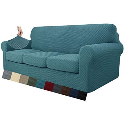 MAXIJIN Stretch Sofabezug Thick Couchbezug mit Separatem 3 Kissenbezügen Jacquard-Karo Schonbezug Sofa Wohnzimmer mit Elastische Bänder und Schaumstoffstäbe (4 Sitzer, Pfauenblau) MAXIJIN Stretch Sofabezug Thick Couchbezug mit Separatem 3 Kissenbezügen Jacquard-Karo Schonbezug Sofa Wohnzimmer mit Elastische Bänder und Schaumstoffstäbe (4 Sitzer, Pfauenblau)