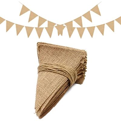 jijAcraft Jute Wimpelkette 15 m: Rustikal Wimpelgirlande mit 48 Wimpel 13 x 17 cm Sackleinen Girlande für Hochzeit und Geburtstag, Leine Wimpelkette für Taufe, Gartenparty jijAcraft Jute Wimpelkette 15 m: Rustikal Wimpelgirlande mit 48 Wimpel 13 x 17 cm Sackleinen Girlande für Hochzeit und Geburtstag, Leine Wimpelkette für Taufe, Gartenparty
