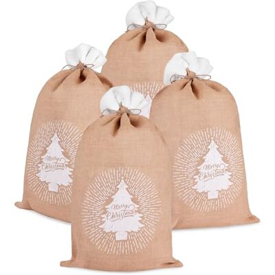 BRUBAKER 4 Weihnachtssäcke Tannenbaum Merry Christmas 80 cm Geschenksack Weihnachten Nikolaussack Sack mit Kordel zum Verpacken von Geschenken Jutesack Weihnachtsbaum Braun Weiß BRUBAKER 4 Weihnachtssäcke Tannenbaum Merry Christmas 80 cm Geschenksack Weihnachten Nikolaussack Sack mit Kordel zum Verpacken von Geschenken Jutesack Weihnachtsbaum Braun Weiß