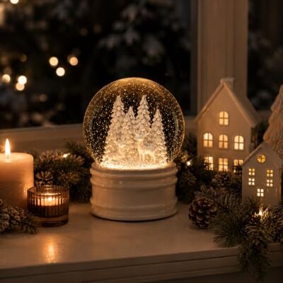Jumbos Dekowelt Schneekugel Weihnachten Ø 100 mm mit LED-Beleuchtung & 6H Timer – Winterwald mit Hirschfamilie & Tannenbäumen – eleganter Schnee-Effekt, 16 cm Jumbos Dekowelt Schneekugel Weihnachten Ø 100 mm mit LED-Beleuchtung & 6H Timer – Winterwald mit Hirschfamilie & Tannenbäumen – eleganter Schnee-Effekt, 16 cm