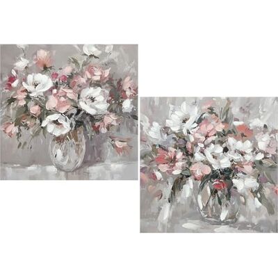 DRW Leinwandbild Einer Vase mit Blumen, handbemalt in Weiß. Rosa und Grün, 80 x 3 x 80 cm, Medidas: 80x3x80cm DRW Leinwandbild Einer Vase mit Blumen, handbemalt in Weiß. Rosa und Grün, 80 x 3 x 80 cm, Medidas: 80x3x80cm