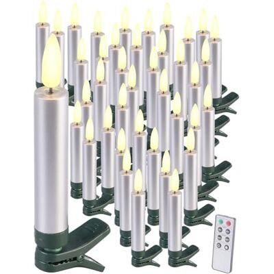 Lunartec Weihnachtsbaumbeleuchtung: 40er-Set LED-Weihnachtsbaumkerzen mit Dochten und Flammen-Effe, Silber (LED Kerze, Kerzen, Weihnachtsbaum) Lunartec Weihnachtsbaumbeleuchtung: 40er-Set LED-Weihnachtsbaumkerzen mit Dochten und Flammen-Effe, Silber (LED Kerze, Kerzen, Weihnachtsbaum)