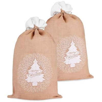 BRUBAKER 2 Weihnachtssäcke Tannenbaum Merry Christmas 80 cm Geschenksack Weihnachten Nikolaussack Sack zum Verpacken von Geschenken Jutesack Weihnachtsbaum Braun Weiß BRUBAKER 2 Weihnachtssäcke Tannenbaum Merry Christmas 80 cm Geschenksack Weihnachten Nikolaussack Sack zum Verpacken von Geschenken Jutesack Weihnachtsbaum Braun Weiß