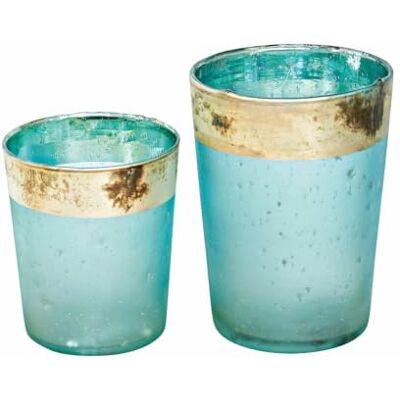 Loberon Windlicht 2er Set Ewena, türkis/Gold Getöntes Glas & Kupfer-Finish, Mundgeblasen, Einzigartiges Antik-Finish Loberon Windlicht 2er Set Ewena, türkis/Gold Getöntes Glas & Kupfer-Finish, Mundgeblasen, Einzigartiges Antik-Finish