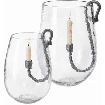Loberon Windlicht 2er Set Lorcalla, klar/schwarz Mundgeblasenes Glas, Separater Kerzenhalter aus Eisen, In abgestuften Größen Loberon Windlicht 2er Set Lorcalla, klar/schwarz Mundgeblasenes Glas, Separater Kerzenhalter aus Eisen, In abgestuften Größen
