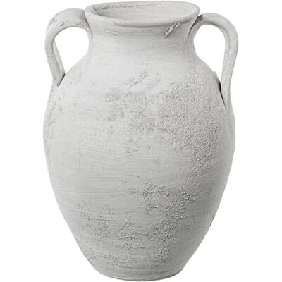 DRW Tischvase mit Keramikgriffen, Weiß und Grau, rustikal, 25 x 26 x 36 cm DRW Tischvase mit Keramikgriffen, Weiß und Grau, rustikal, 25 x 26 x 36 cm