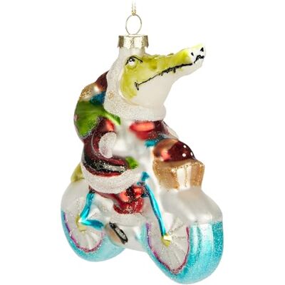 BRUBAKER Krokodil Weihnachtsmann auf Fahrrad Handbemalte Weihnachtskugel aus Glas 13 cm Baumkugel Lustige Weihnachtsdekoration Anhänger Mundgeblasener Christbaumschmuck BRUBAKER Krokodil Weihnachtsmann auf Fahrrad Handbemalte Weihnachtskugel aus Glas 13 cm Baumkugel Lustige Weihnachtsdekoration Anhänger Mundgeblasener Christbaumschmuck
