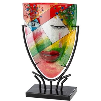 Glas Art Dreaming Gesichtsvase aus Glas Mehrfarbig oval Gesichtsmotiv Höhe 34cm x Breite 22cm handbemalt Glas Art Dreaming Gesichtsvase aus Glas Mehrfarbig oval Gesichtsmotiv Höhe 34cm x Breite 22cm handbemalt