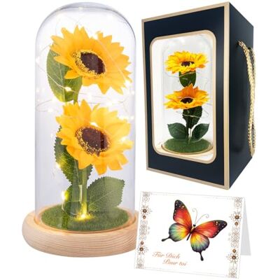 Lunartec Blume: Künstliche Sonnenblumen unter Glas, LED-Licht, 21,5 cm, Geschenktasche (Blumendekoration LED, Blumen im Glas mit Licht, Gläser) Lunartec Blume: Künstliche Sonnenblumen unter Glas, LED-Licht, 21,5 cm, Geschenktasche (Blumendekoration LED, Blumen im Glas mit Licht, Gläser)