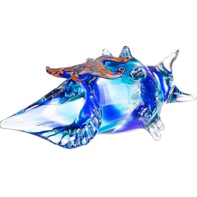 Glas Art Dekoobjekt Muschel mit Seestern blau Höhe 14cm, Breite 31cm Glas Dekofigur Glas Art Dekoobjekt Muschel mit Seestern blau Höhe 14cm, Breite 31cm Glas Dekofigur