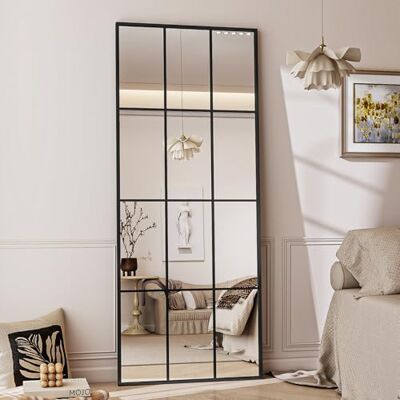 Koonmi 60x165 cm Fensterscheibe Ganzkörperspiegel rechteckige Raster-Designed Dekorative Vollkörper Wandspiegel mit Metallrahmen hängend Schrägung für den Eingang, Wohnzimmer Dekoration, Schwarz Koonmi 60x165 cm Fensterscheibe Ganzkörperspiegel rechteckige Raster-Designed Dekorative Vollkörper Wandspiegel mit Metallrahmen hängend Schrägung für den Eingang, Wohnzimmer Dekoration, Schwarz