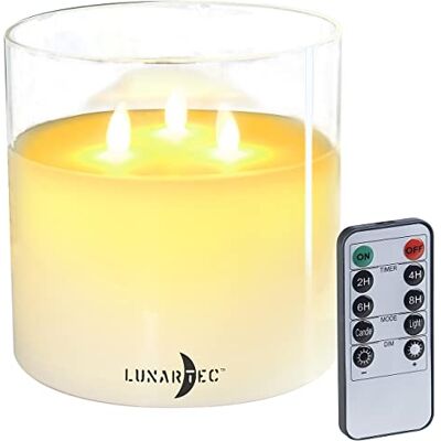 Lunartec LED Kerzen wie Echt: LED-Echtwachs-Kerze im Windglas, 3 bewegliche Flammen, Fernbedienung (3 Docht Kerze mit Timer, 3-Dochtkerzen, Party) Lunartec LED Kerzen wie Echt: LED-Echtwachs-Kerze im Windglas, 3 bewegliche Flammen, Fernbedienung (3 Docht Kerze mit Timer, 3-Dochtkerzen, Party)