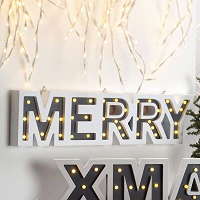 hellum LED Schriftzug Merry aus Holz, 37 warmweiße Lichter, 60x15cm aus Holz, für Innen, batteriebetrieben (3xAA Nicht inkl.) 521702 hellum LED Schriftzug Merry aus Holz, 37 warmweiße Lichter, 60x15cm aus Holz, für Innen, batteriebetrieben (3xAA Nicht inkl.) 521702