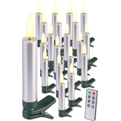 Lunartec Christbaumkerzen: 20er-Set LED-Weihnachtsbaumkerzen mit Dochten und Flammen-Effe, Silber (Weihnachtsbaumbeleuchtung, Weihnachtsbeleuchtung, Weihnachtsbaum) Lunartec Christbaumkerzen: 20er-Set LED-Weihnachtsbaumkerzen mit Dochten und Flammen-Effe, Silber (Weihnachtsbaumbeleuchtung, Weihnachtsbeleuchtung, Weihnachtsbaum)