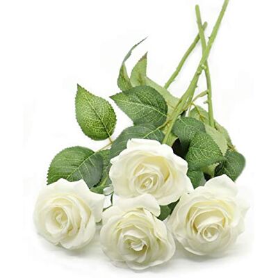 Derbway 4 Stück künstliche Seidenblumen, einzelner Stiel, künstliche Rose, Blumenstrauß Real Touch für Party, Hochzeit, Haus, Hoteldekoration (weiß) Derbway 4 Stück künstliche Seidenblumen, einzelner Stiel, künstliche Rose, Blumenstrauß Real Touch für Party, Hochzeit, Haus, Hoteldekoration (weiß)