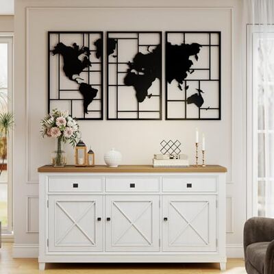 HOMCOM Wanddeko Weltkarte Metall 3er-Set Wandkunst 50 x 80 cm Schwarz HOMCOM Wanddeko Weltkarte Metall 3er-Set Wandkunst 50 x 80 cm Schwarz